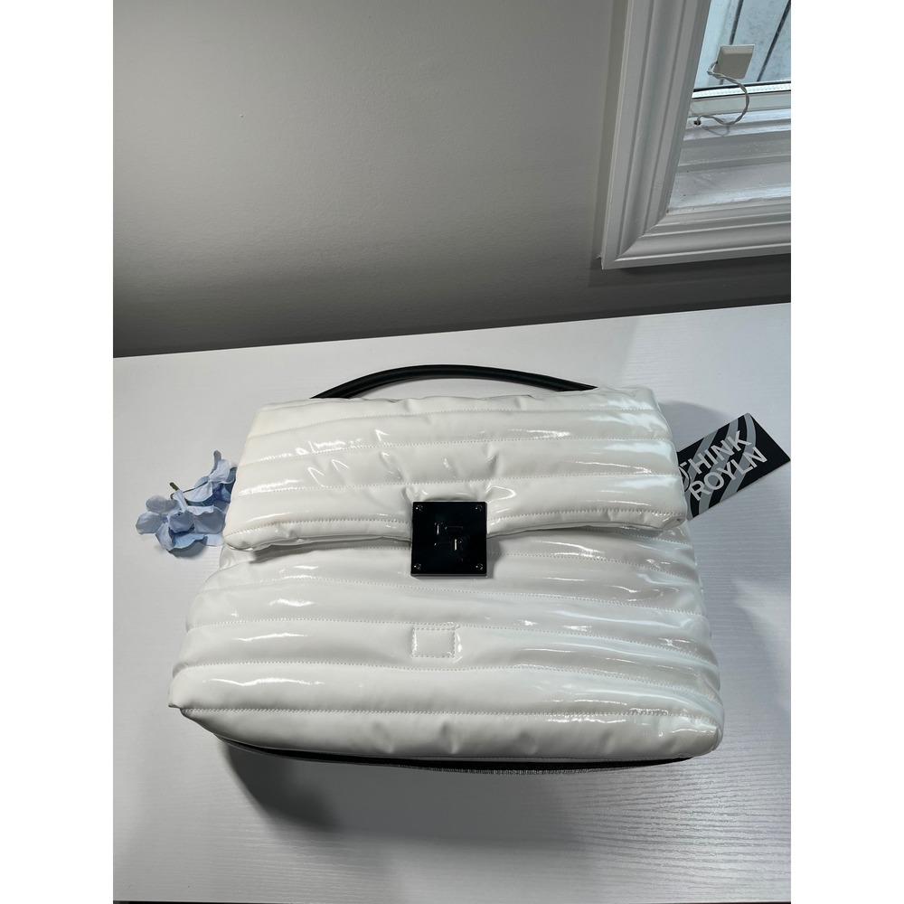 Think Royln Dalton Lady Bag White Patent Quilted Puffer Shoulder Crossbody NWT